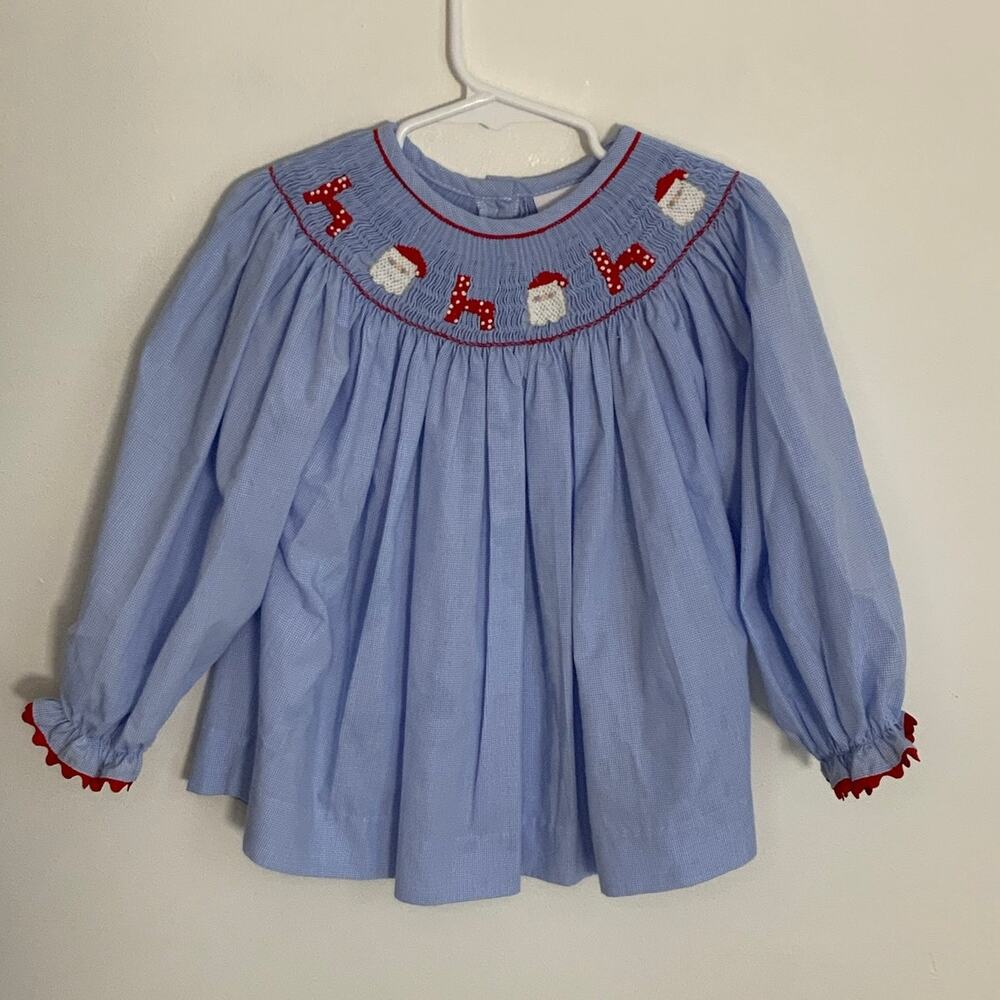 Stitchy Fish Smocked Santa Christmas top size 4T